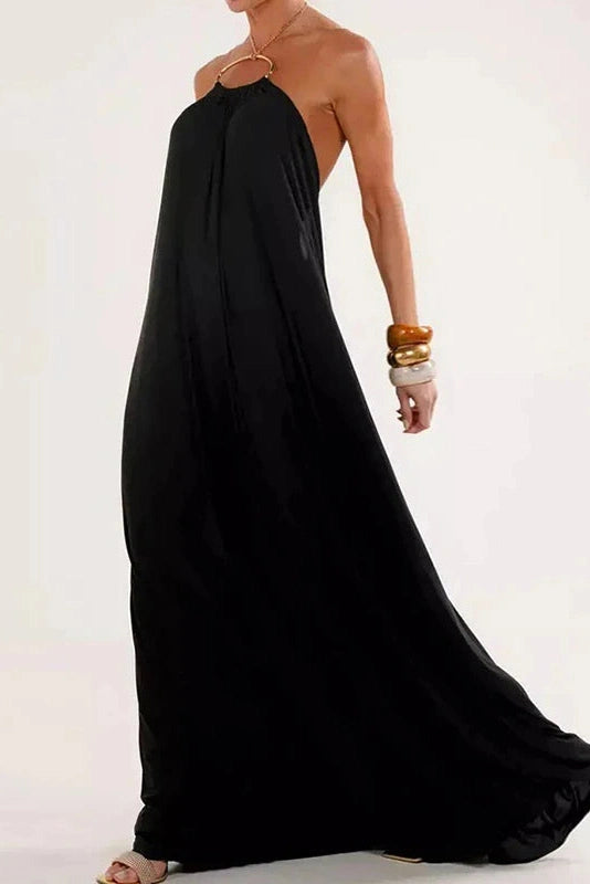 Glorol - Elegant Hollow Out High Waist Backless Loose Maxi Dress