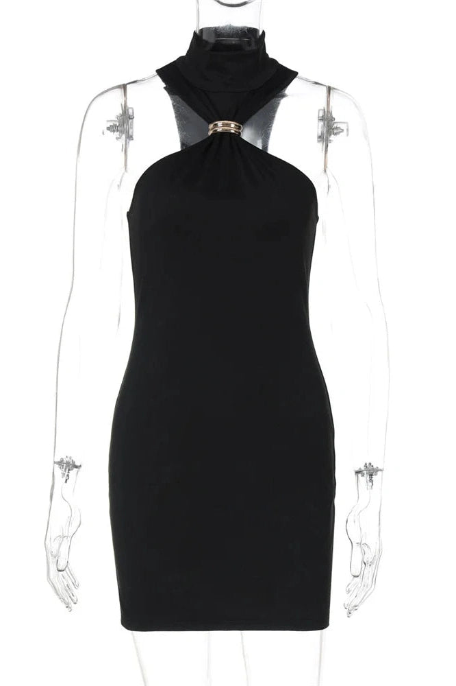 Glorol - Off-Shoulder Slim Patchwork Bodycon Mini Dress