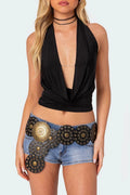 Glorol - Sleeveless Deep V-Neck Slim Fit Top
