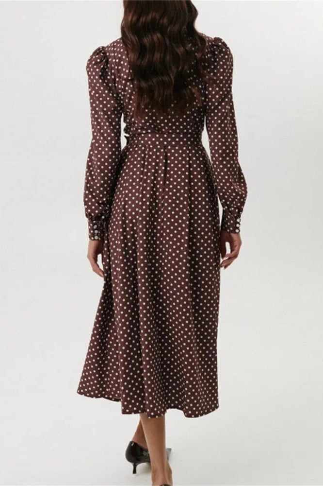Glorol - Printed High Waist Long Sleeve Slim Midi Dress
