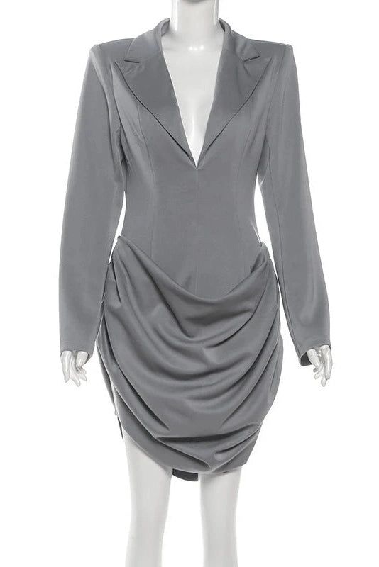 Glorol - Elegant Deep V-Neck Slim Long Sleeves High Waist Mini Dress
