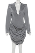 Glorol - Elegant Deep V-Neck Slim Long Sleeves High Waist Mini Dress