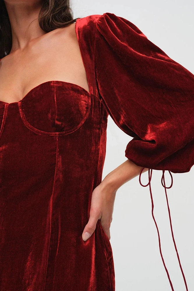 Glorol - Elegant Square Collar Half Sleeve Backless Mini Dress