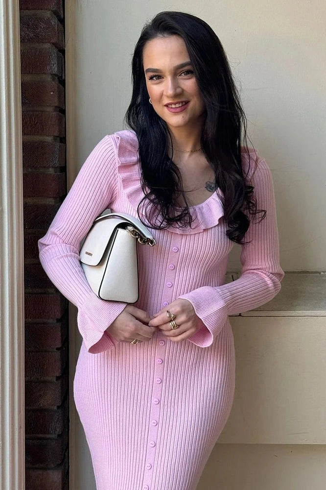 Glorol - Elegant Slim High Waist Single Breasted Midi Dress