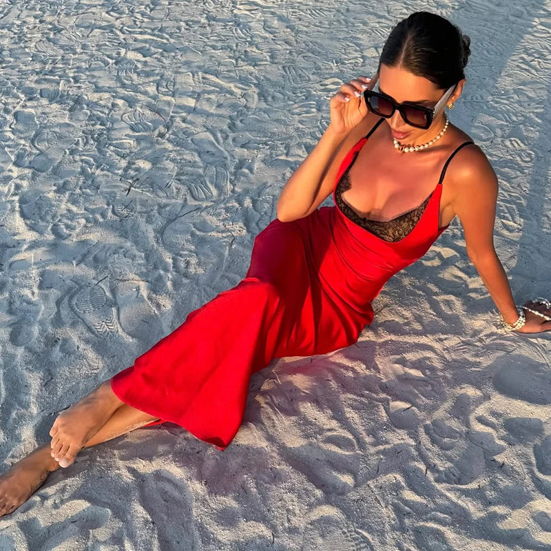 Glorol - Elegant Lace Backless Slim Maxi Dress