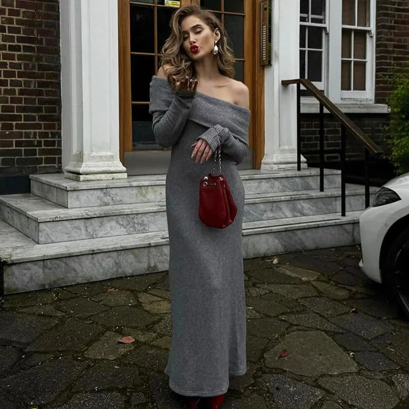 Glorol - Elegant Off Shoulder Backless Maxi Dress