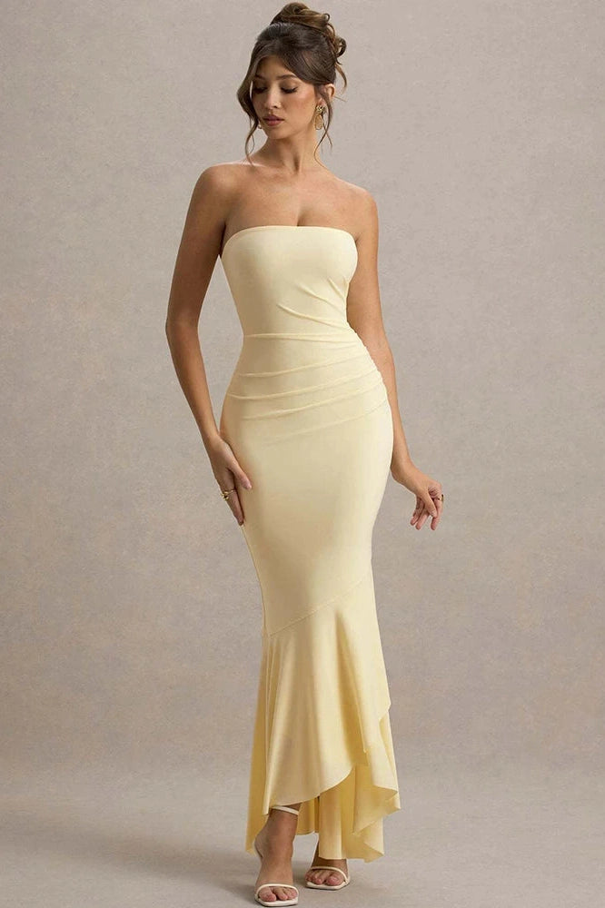 Glorol - Off-Shoulder Strapless Sleeveless Backless Bodycon Pleated Maxi Dress