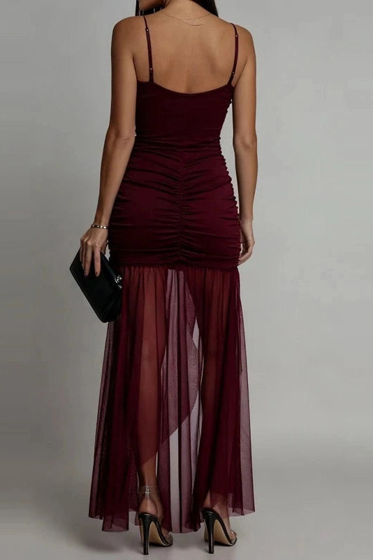 Glorol - Hollow Out Sleeveless High Waist Pleated Maxi Dress