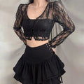 Glorol - Lace See Through Long Sleeve V Neck Slim Top