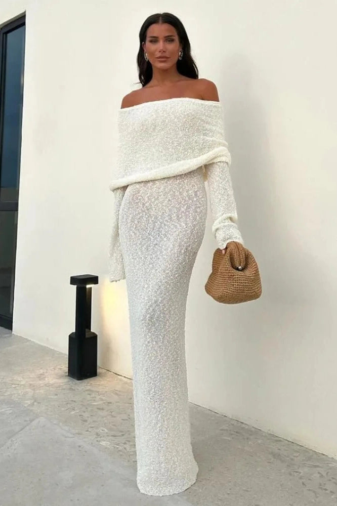 Glorol - Hollow Out Off-Shoulder Maxi Dress