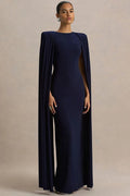 Glorol - Cape Sleeve Zipper O Neck High Waist Split Maxi Dress