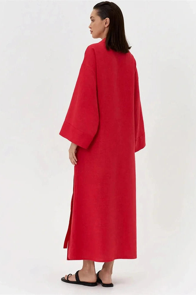 Glorol - Lace-Up Long Sleeve High Waist Maxi Dress
