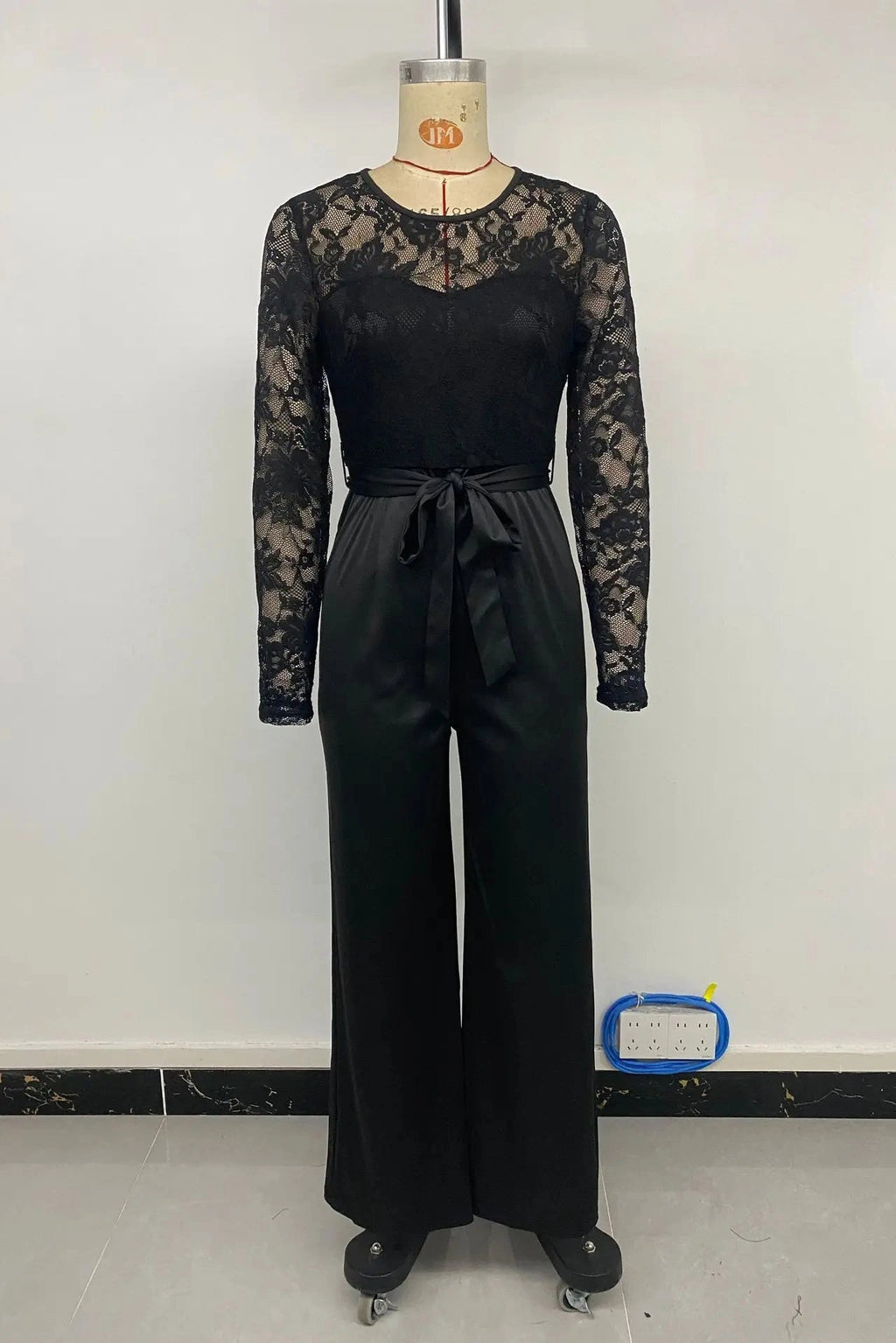 Glorol - Lace Hollow O-neck Patchwork High-waisted Jumpsuit