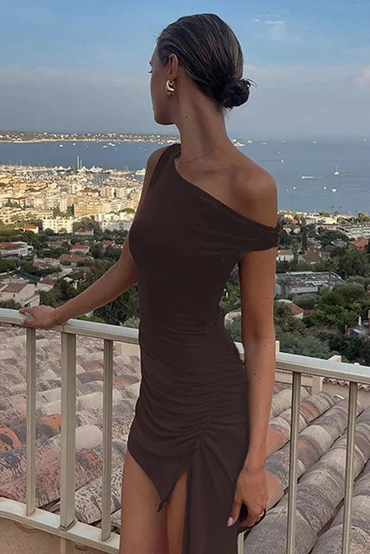 Glorol - Elegant One Shoulder Sleeveless Irregular Mini Dress