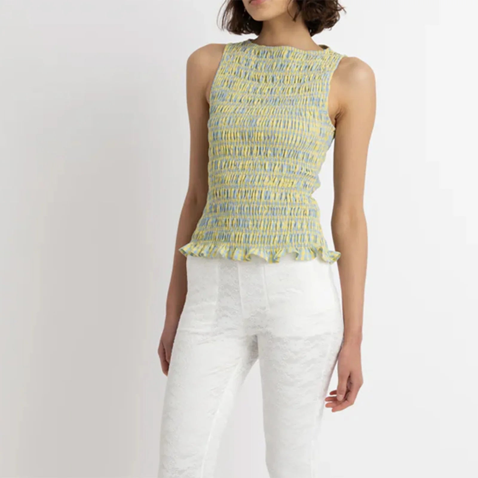 Glorol - Plaid Sleeveless Slim Fit Top