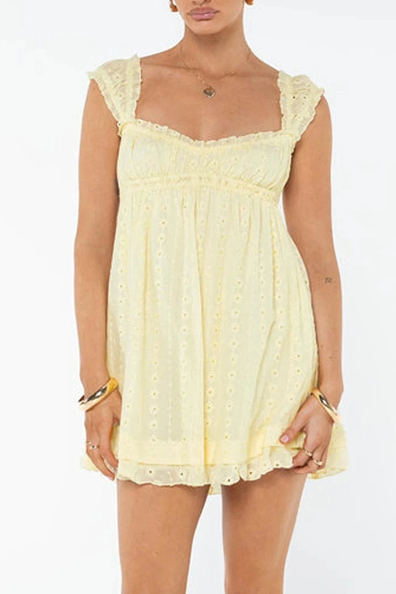 Glorol - Sleeveless Floral Embroidery Loose A-Line Mini Dress