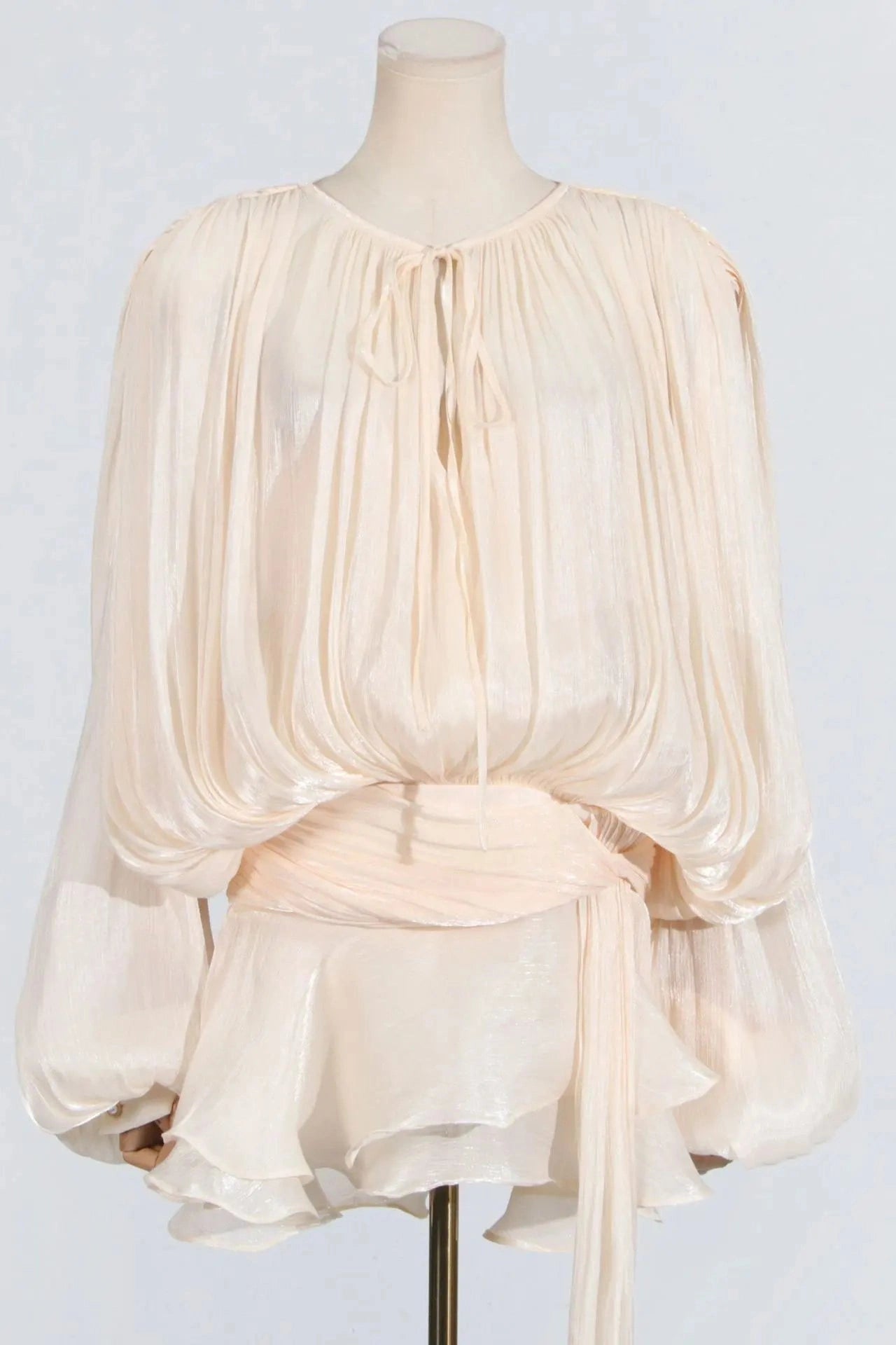Glorol - Elegant Pleated Long Sleeve High Waist Mini Dress