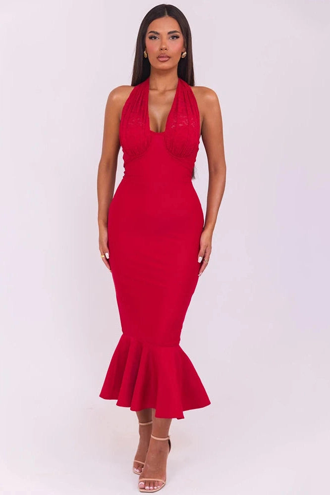 Glorol - Sleeveless Deep V Neck Backless Bodycon Maxi Dress