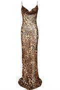Glorol - Printed Lace-Up Backless Slim Maxi Dress