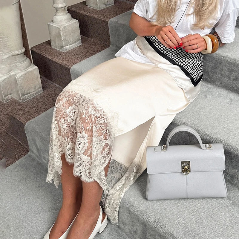Glorol - High Waist Lace Splice Skirt