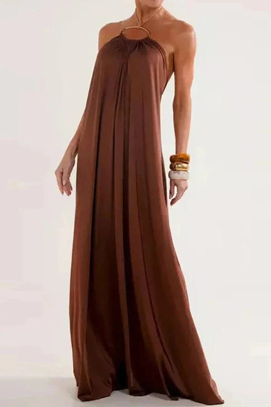Glorol - Elegant Hollow Out High Waist Backless Loose Maxi Dress