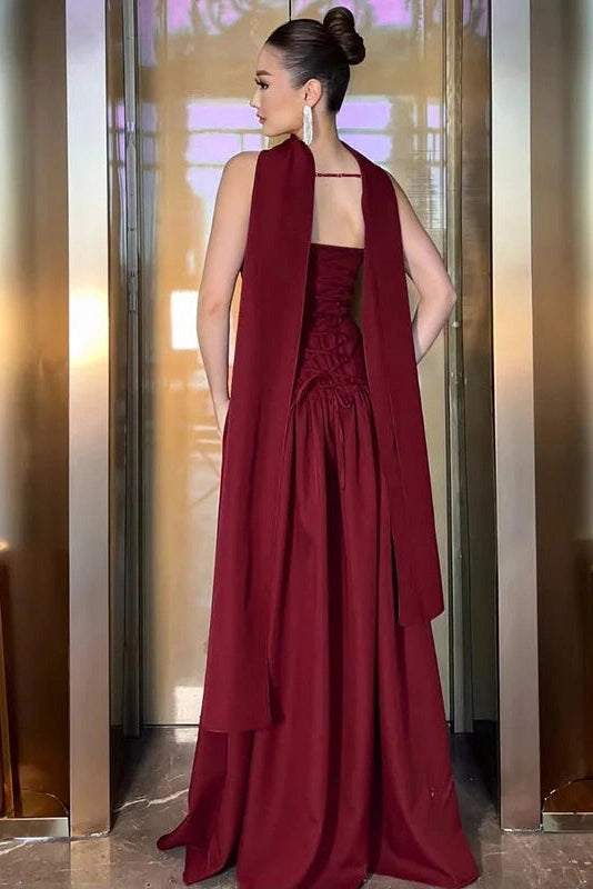 Glorol - Elegant Strapless Lace Up Slim High Waist Maxi Dress