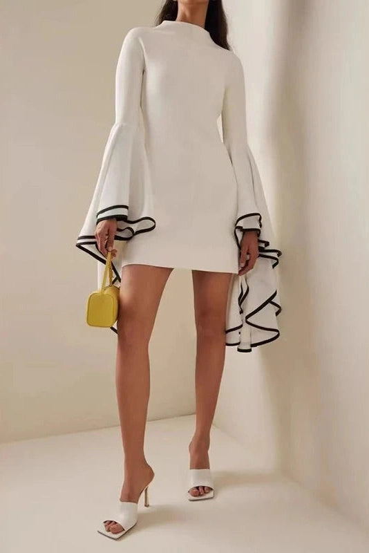 Glorol - Elegant Patchwork High Waist Slim Long Sleeve Mini Dress
