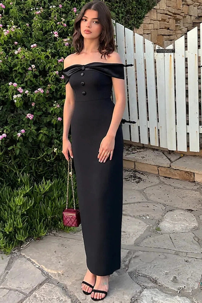 Glorol - Off-Shoulder Strapless Sleeveless Backless Bodycon Split Maxi Dress