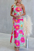 Glorol - Hollow Out Sleeveless Slim High Waist Printed Maxi Dress