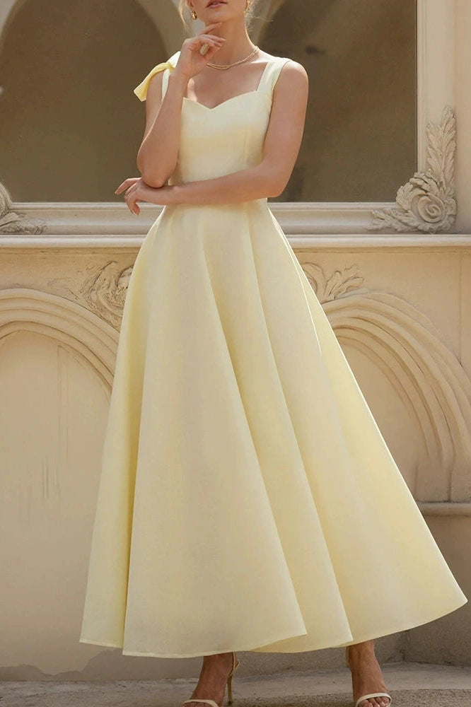 Glorol - Sleeveless Slim Pleated Tie Up High Waist Maxi Dress