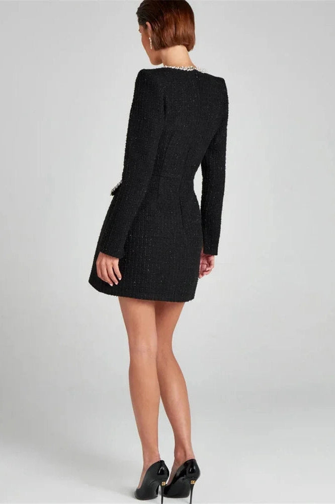 Glorol - Long Sleeve Square Collar Mini Dress