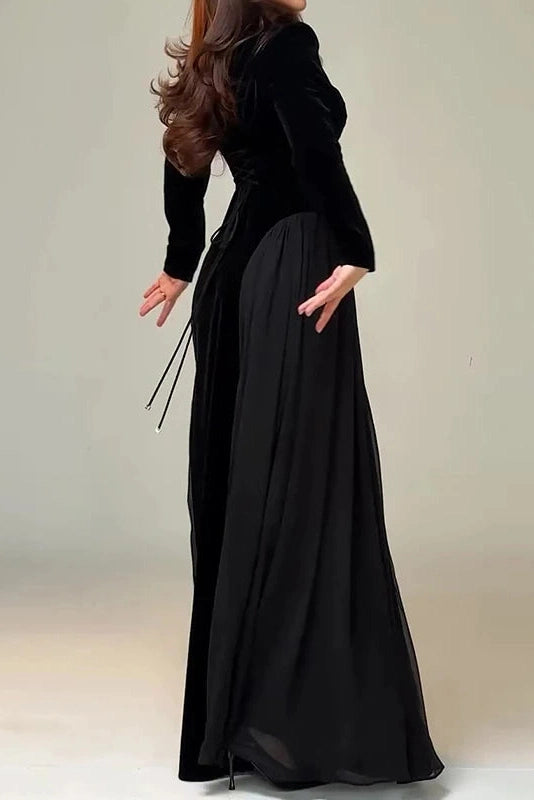 Glorol - Elegant Long Sleeve Pleated O-Neck Maxi Dress