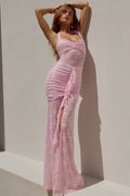 Glorol - Lace Patchwork Sleeveless Backless Bodycon Maxi Dress