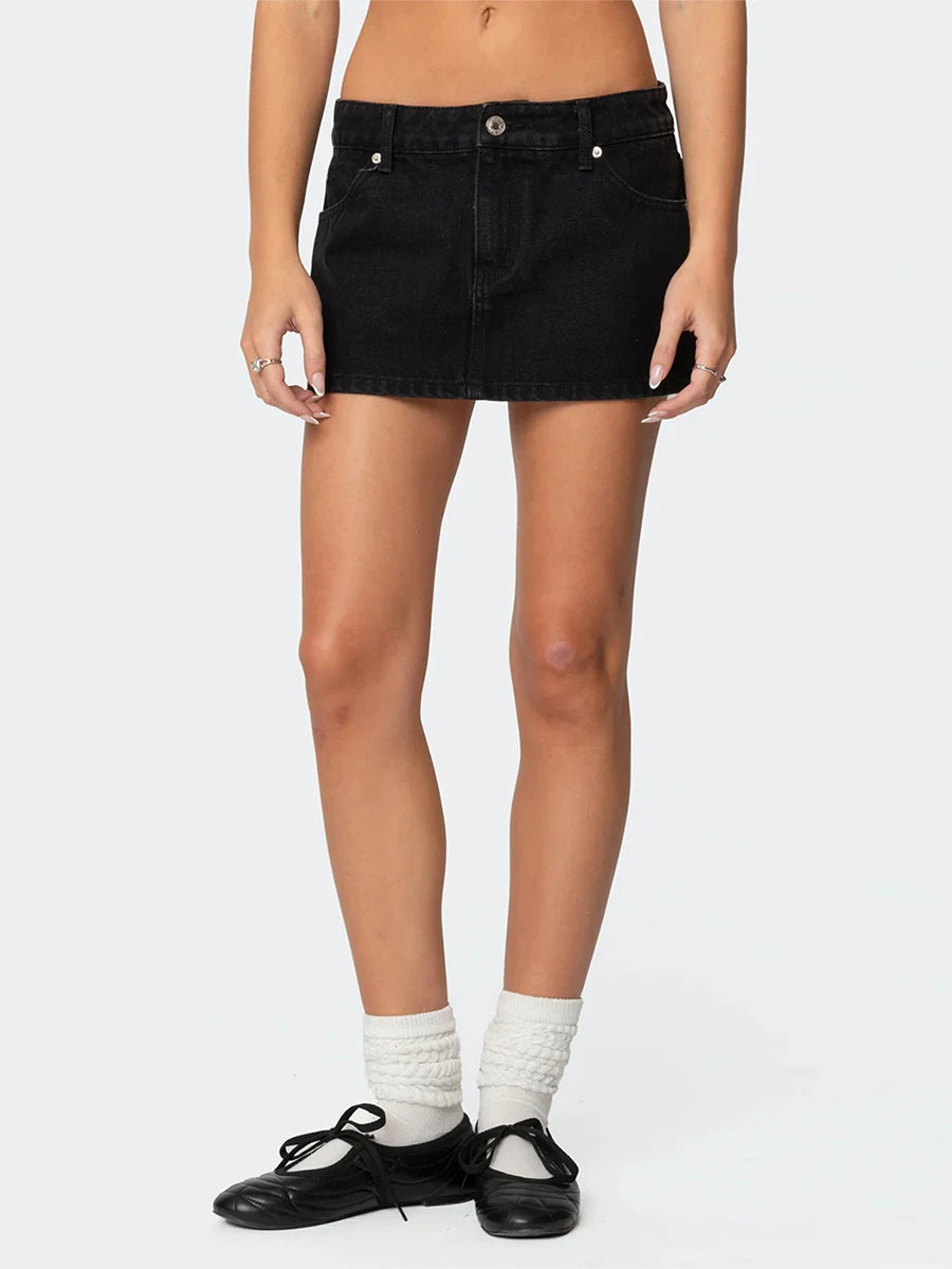 Glorol - Elegant Low Rise Denim Skirt