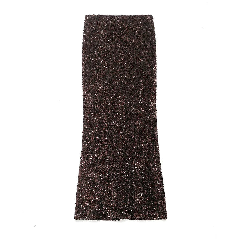 Glorol - High Waist Sparkling Slit Skirt