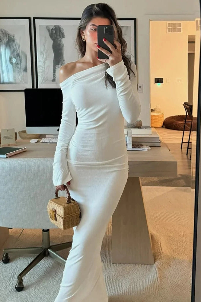 Glorol - Elegant Long Sleeve Bodycon High Waist Maxi Dress