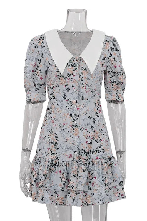 Glorol - Short Sleeve Turn-down Collar Mini Dress