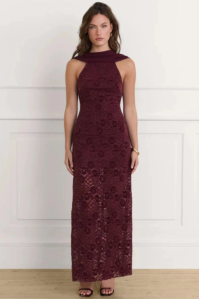 Glorol - Off-Shoulder Backless Lace Sleeveless High Waist Bodycon Maxi Dress