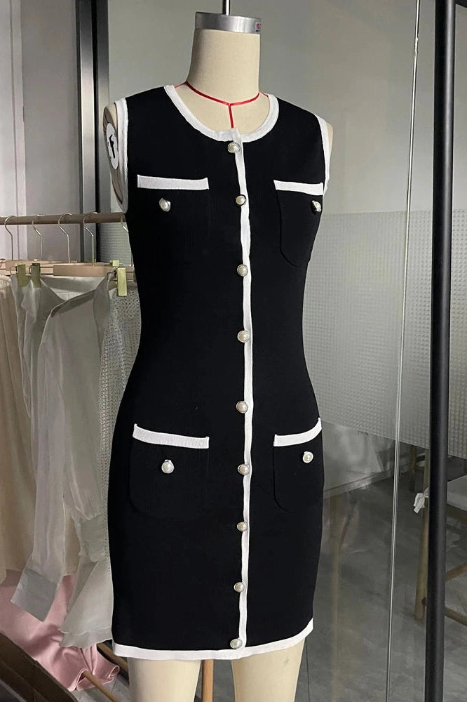 Glorol - Sleeveless Patchwork High Waist Mini Dress
