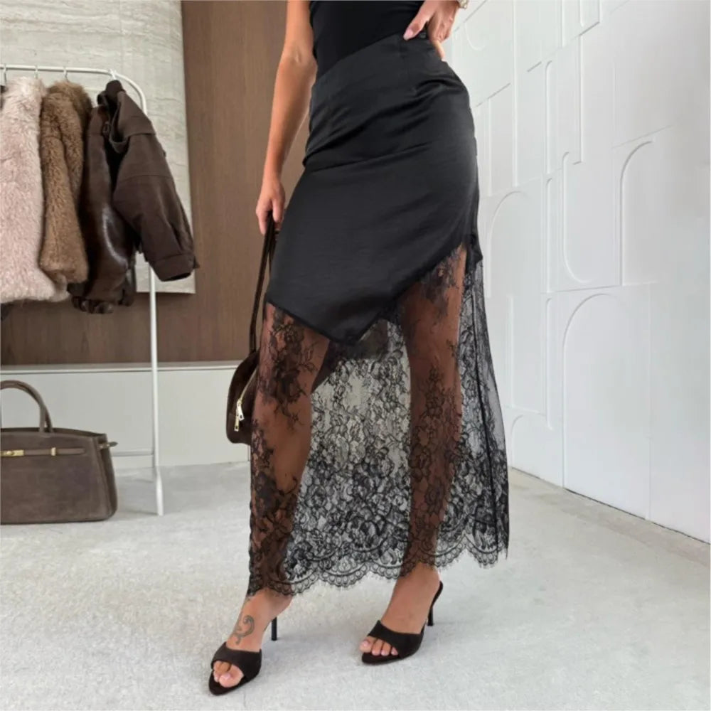 Glorol - Elegant Loose Splicing High Waist Skirt