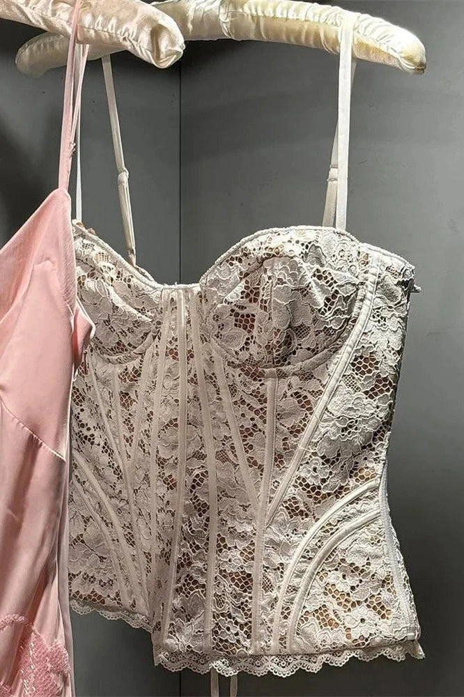 Glorol - Lace Hollow Out Patchwork Backless Top