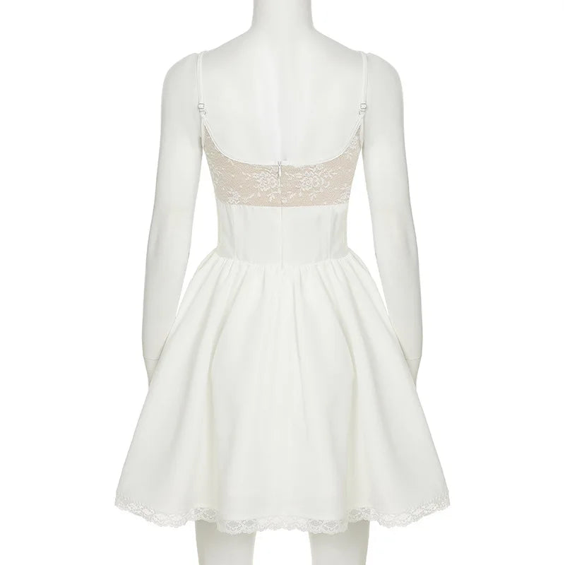 Glorol - Lace Square Collar Slim A-Line Mini Dress