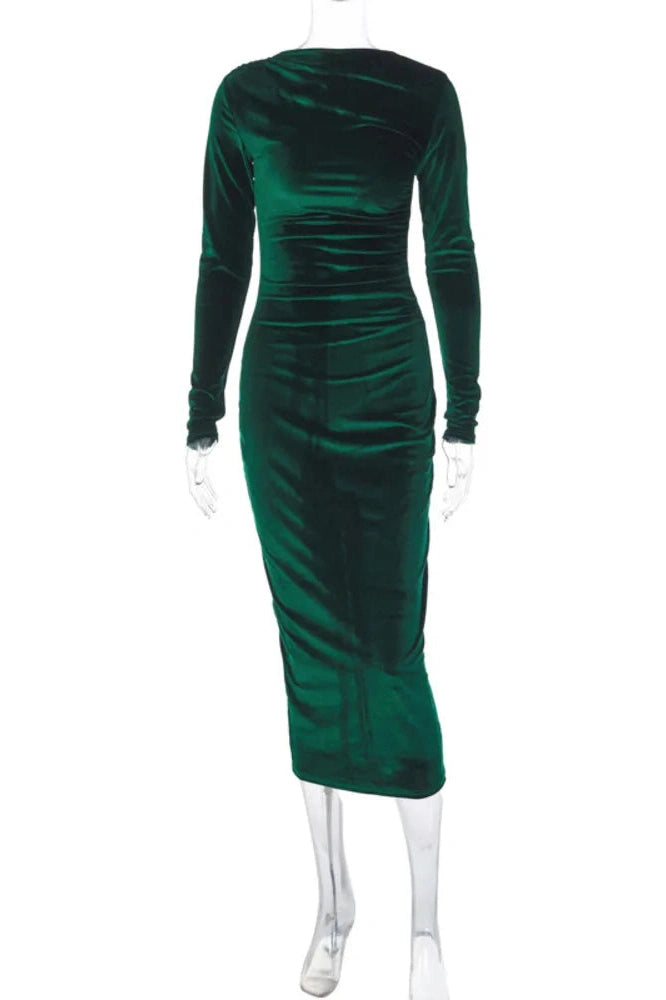 Glorol - Elegant Long Sleeve O Neck Bodycon Maxi Dress
