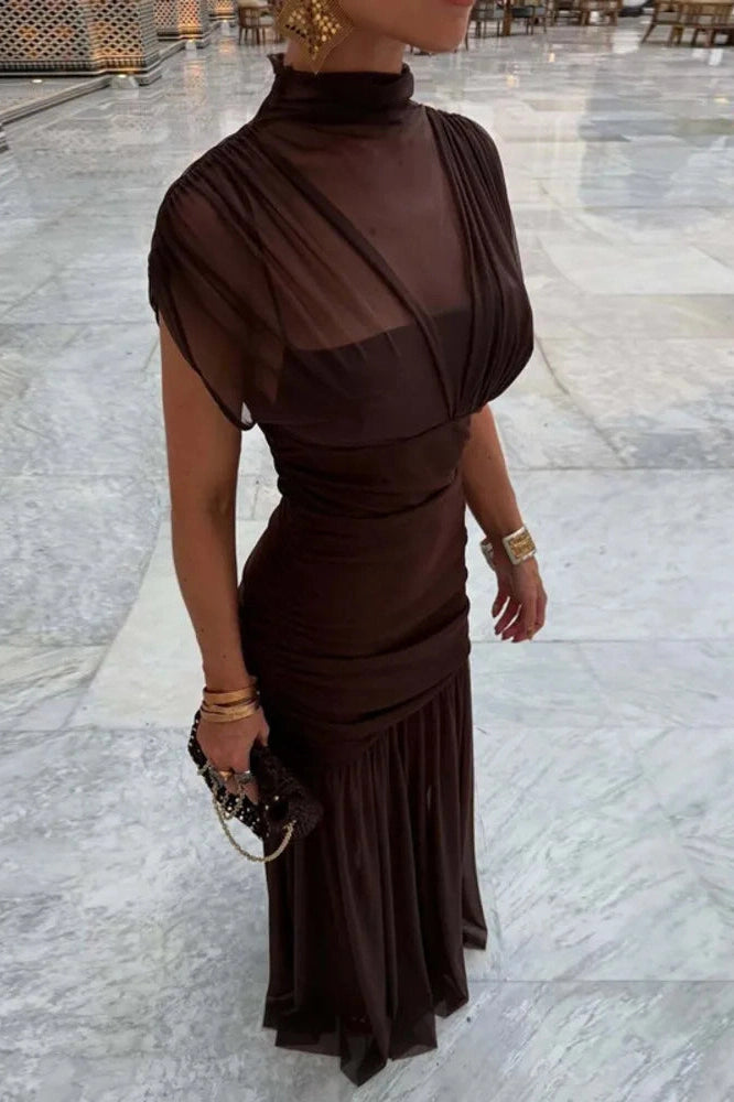 Glorol - High Collar Sleeveless High Waist Bodycon Maxi Dress