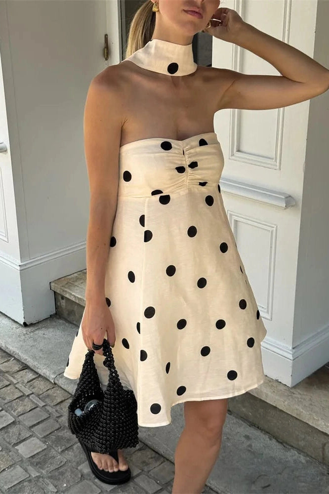 Glorol - Printed Lace-Up Pleated Backless Bodycon Mini Dress
