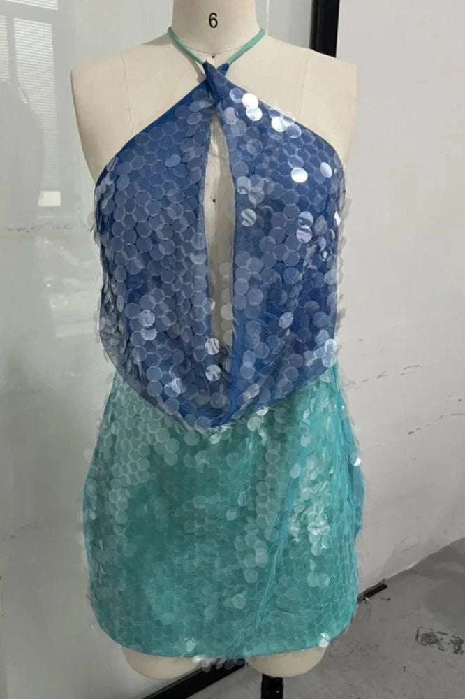 Glorol - Hollow Out Patchwork Sleeveless Backless High Waist Mini Dress