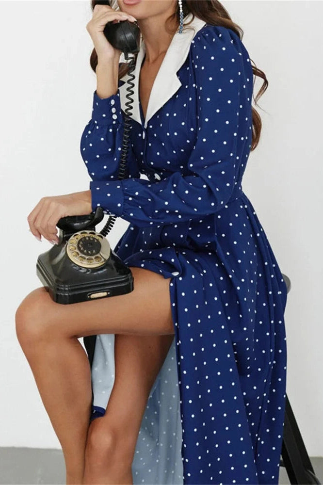 Glorol - Printed High Waist Long Sleeve Slim Midi Dress