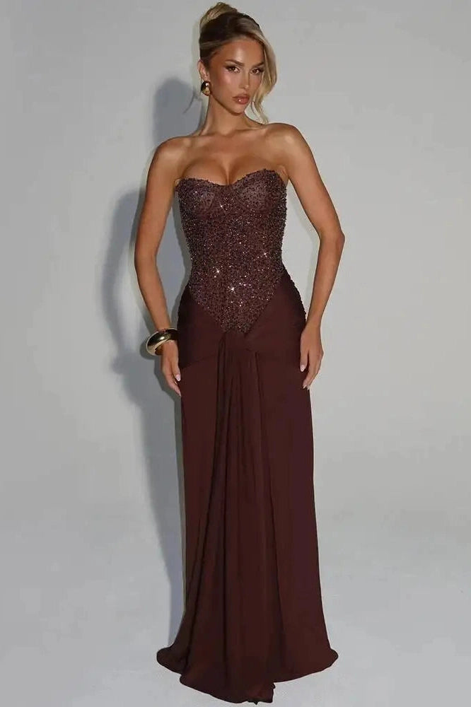 Glorol - Off-Shoulder Strapless Backless Sleeveless Maxi Dress