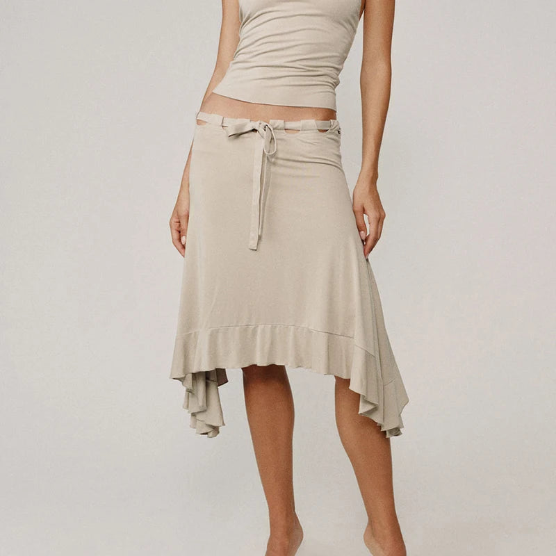 Glorol - Elegant Irregular Lace Up Skirt
