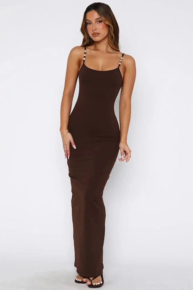 Glorol - Spaghetti Strap Backless Sleeveless Split Bodycon Maxi Dress